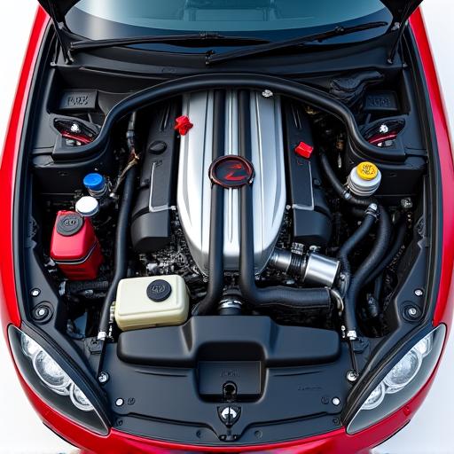 A perfectly clean and detailed engine bay of a modern sports car.